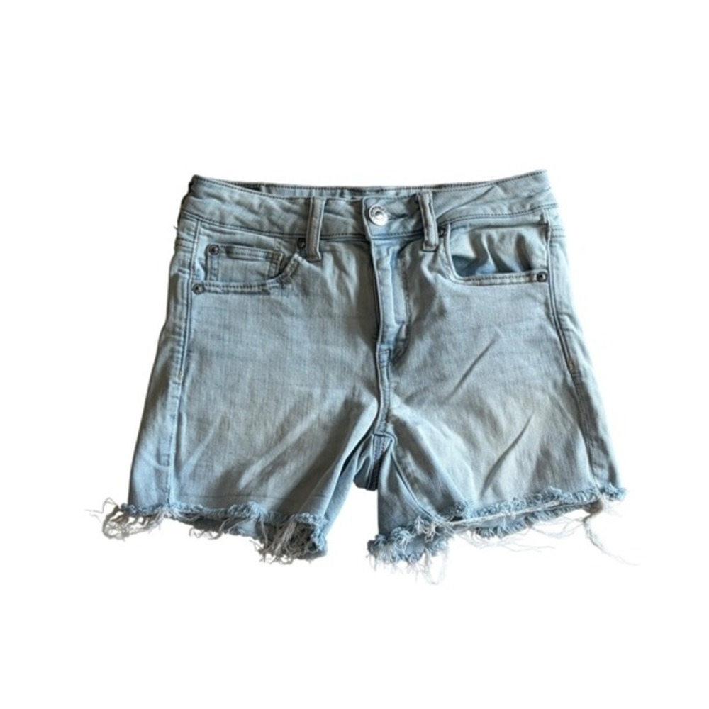 American Eagle Outfitters High Rise Shortie Jean Short Light‎ Wash Denim 4